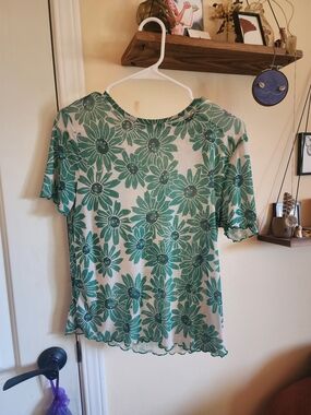 MANGO Green Floral Short Sleeve Tee
